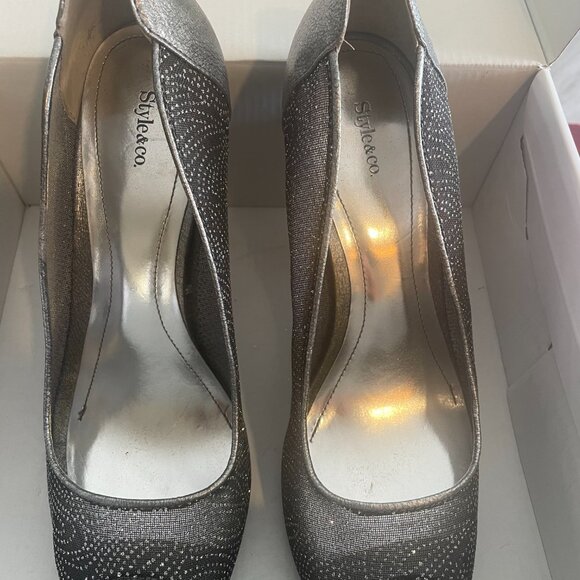8.5 Peep Toe Pewter Sparkly Holiday Party High Heels Style & Co. - Picture 2 of 6